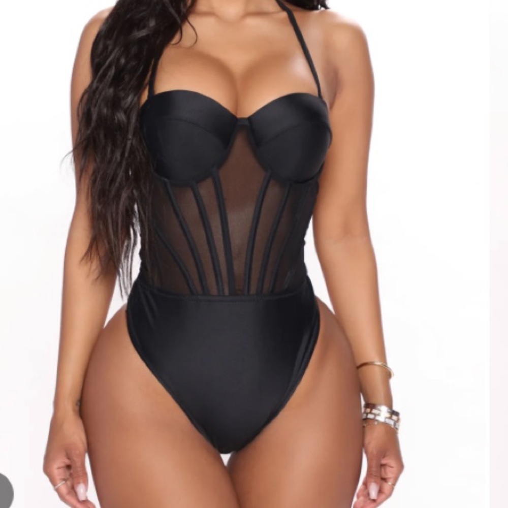 Nova Swim Summer Romance Corset Swimsuit Cover Up Black Sz Large